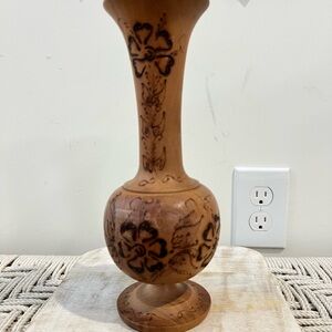 Elegant Floral Carved Wooden Vase